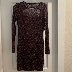 Express Cocktail Dress Size S. Burgundy with Gold metallic print lace.